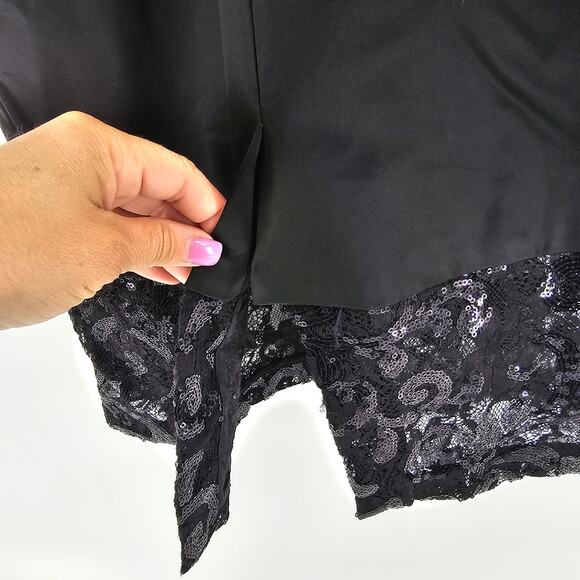 Frankie Morello Gala-Ready Glam Black Satin Sequin Lace Sheath Pencil Dress 40 - Picture 11 of 11
